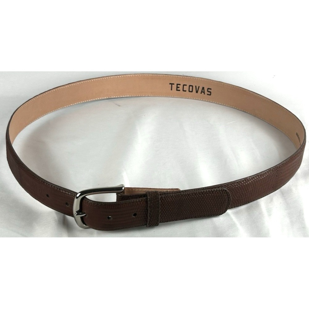 Tecovas Brown Genuine Lizard Leather Belt Mens Size 40 Silver Tone Buckle Mexico